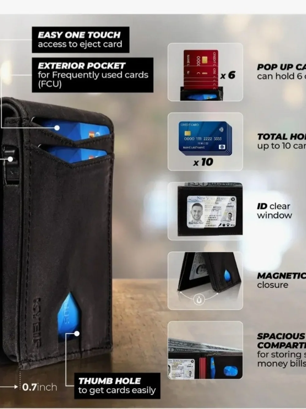 Classic Black Leather Bi-Fold Wallet with Card Window